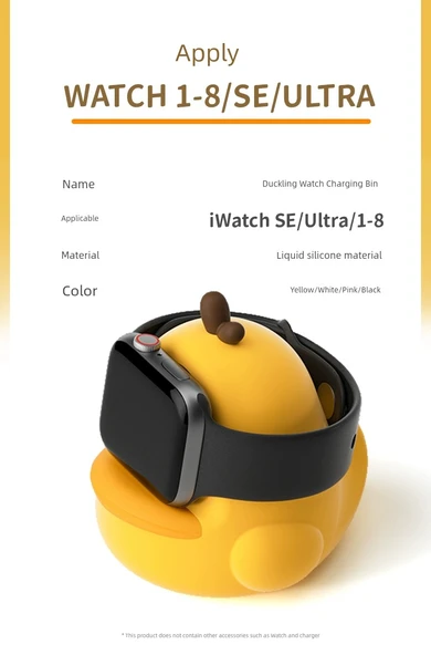 Apple Watch Kablosuz Şarj Standı - Ördek Silikon Taban - Siyah - 8
