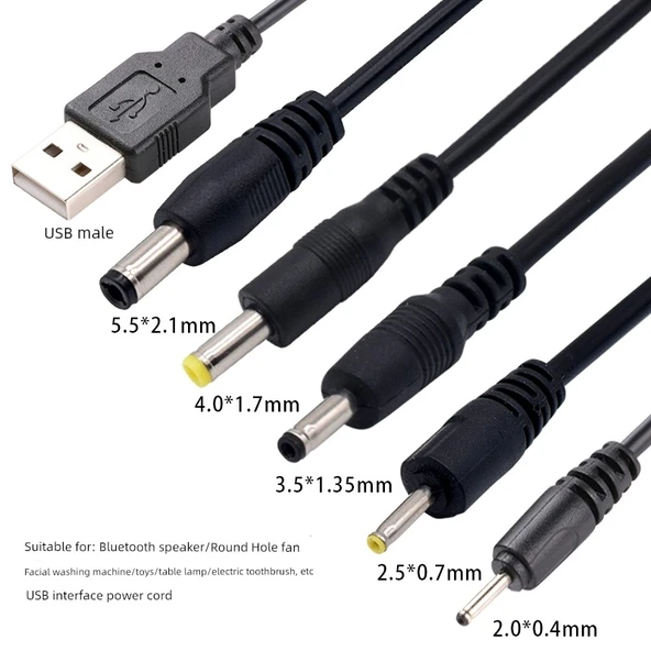 USB Şarj Kablosu - 1 Metre - 4.0mm Yuvarlak Uçlu - 2