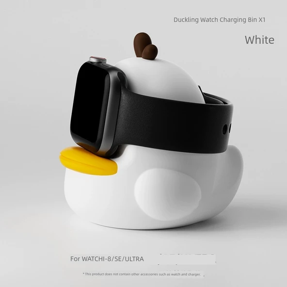 Apple Watch Kablosuz Şarj Standı - Ördek Silikon Taban - Beyaz