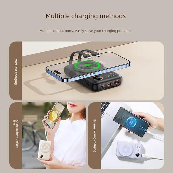 15W Manyetik Hızlı Şarjlı 10000mAh Taşınabilir Powerbank - Beyaz - 3