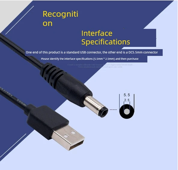 USB Şarj Kablosu - 1 Metre - 5.5mm Yuvarlak Uçlu