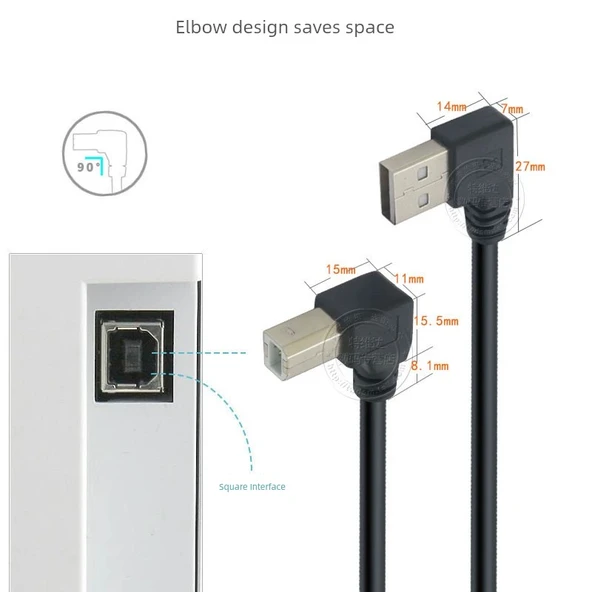 1.5m Yazıcı Data Kablosu - [Üst-A Düz] 2628AWG Çekirdekli + Çift Katmanlı Korumalı - Resim 5