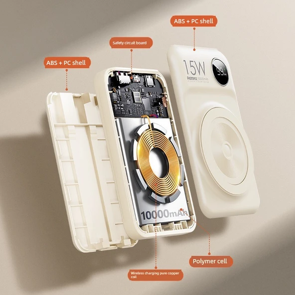 15W Manyetik Hızlı Şarjlı 10000mAh Taşınabilir Powerbank - Beyaz - 4