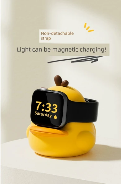 Apple Watch Kablosuz Şarj Standı - Ördek Silikon Taban - Siyah - 10