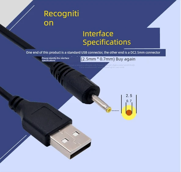 USB Şarj Kablosu - 1 Metre - 2.5mm Yuvarlak Uçlu