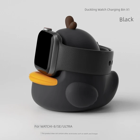 Apple Watch Kablosuz Şarj Standı - Ördek Silikon Taban - Siyah