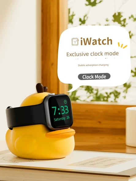 Apple Watch Kablosuz Şarj Standı - Ördek Silikon Taban - Siyah - 3