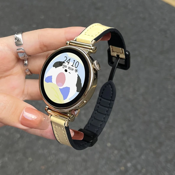 Xiaomi Watch S1/S1pro Uyumlu Kayısı Rengi Deri Manyetik Kordon