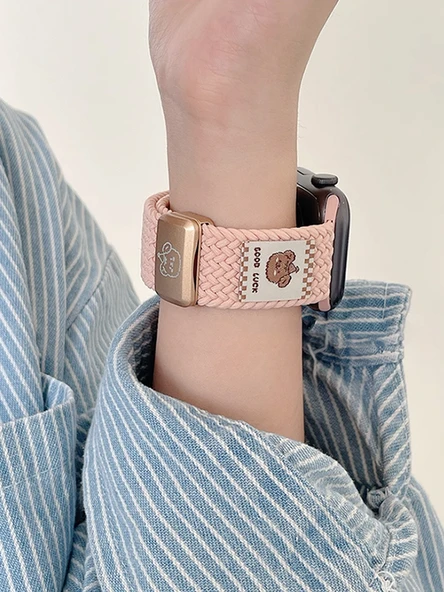 Apple Watch 41mm S9/8/7 Uyumlu Duman Moru Naylon Örgü Kordon - 5