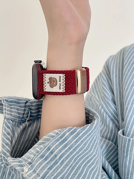 Apple Watch 41mm S9/8/7 Uyumlu Duman Moru Naylon Örgü Kordon - 3