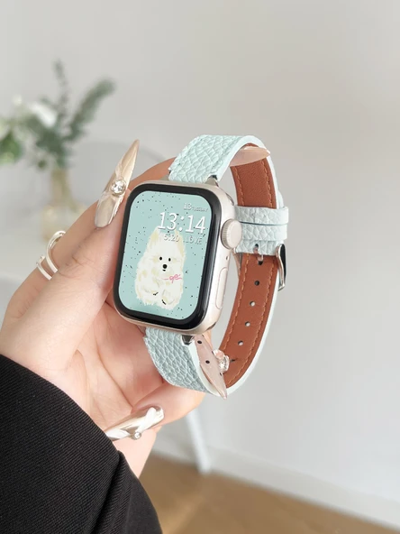 Xiaomi Bileklik 7pro Lichi Desen Puslu Mavi Deri Kordon - 7