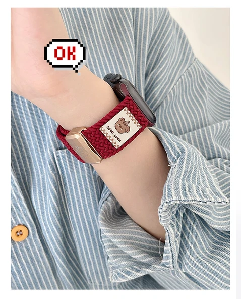 Apple Watch 41mm S9/8/7 Uyumlu Duman Moru Naylon Örgü Kordon - 11