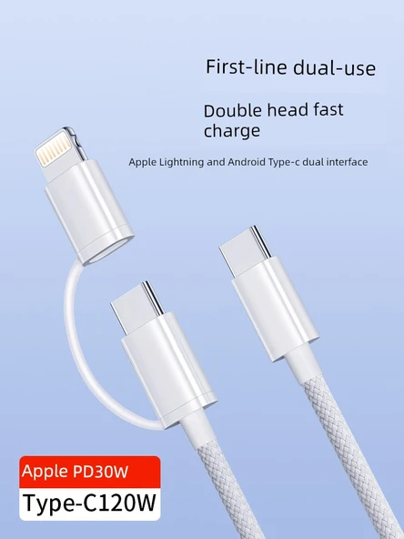 2si1 Arada USB Hızlı Şarj Örgülü Kablo 1 Metre - 3