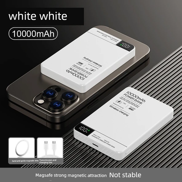 MagSafe Manyetik Kablosuz Powerbank 10000mAh - Beyaz