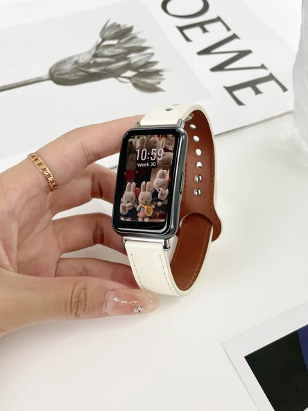 Huawei Watch FIT/FIT NEW/Elegant/Fashion için Deri Kordon - Çift Düğmeli - Kahverengi - 2