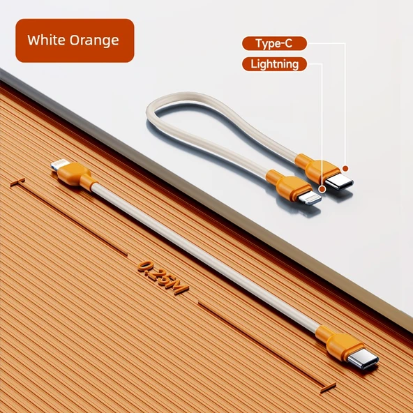 Type-C Lightning Kısa Şarj ve Data Kablosu - Haki - 6
