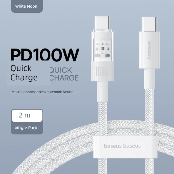 USB-C - Type-C Hızlı Şarj Kablosu 100W - 2m Parlak Beyaz