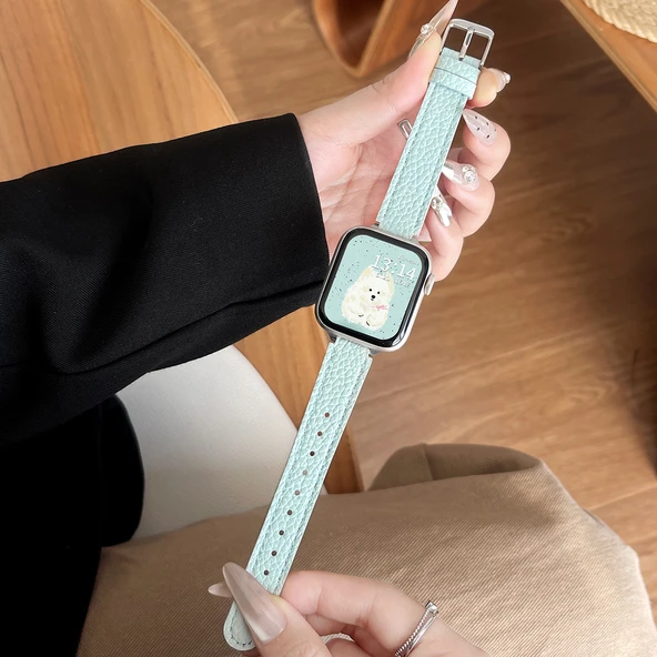 Xiaomi Bileklik 7pro Lichi Desen Puslu Mavi Deri Kordon