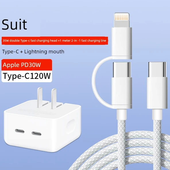 35W Çift Type-C Hızlı Şarj Başlığı + Örgülü Kablo 1 Metre