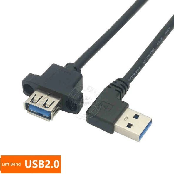 USB 2.0 Erkek - Dişi Uzatma Kablosu - Sol Bükümlü - Konveks 10mm - 1.5m