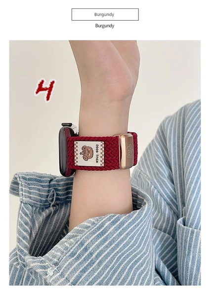 Apple Watch 38mm S3/2/1 Uyumlu Bordo Naylon Örgü Kordon - 10