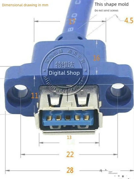 USB 2.0 Erkek - Dişi Uzatma Kablosu - Sol Bükümlü - Konveks 10mm - 1m - 6