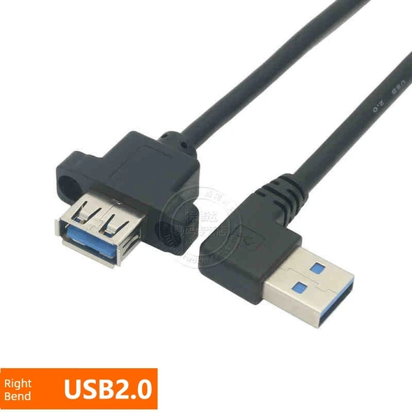USB 2.0 Erkek - Dişi Uzatma Kablosu - Sağ Bükümlü - Konveks 10mm - 1m