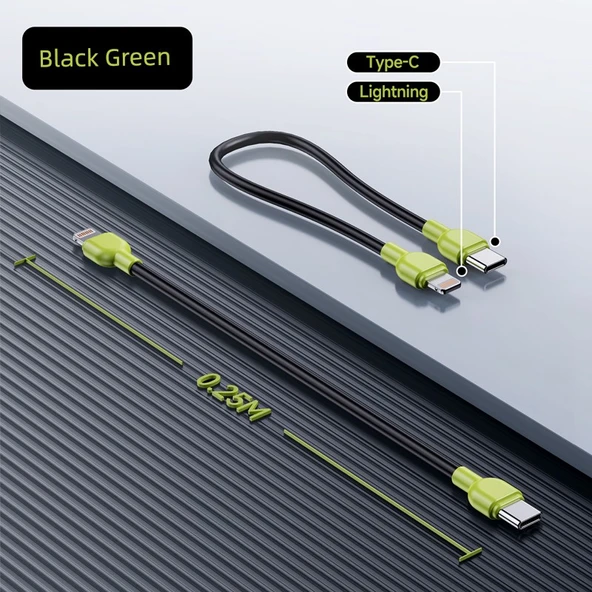 Type-C Lightning Kısa Şarj ve Data Kablosu - Haki - 4
