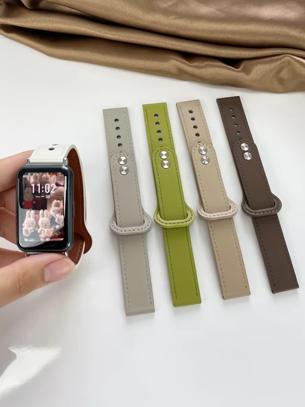 Huawei Watch FIT/FIT NEW/Elegant/Fashion için Deri Kordon - Çift Düğmeli - Kahverengi - 7