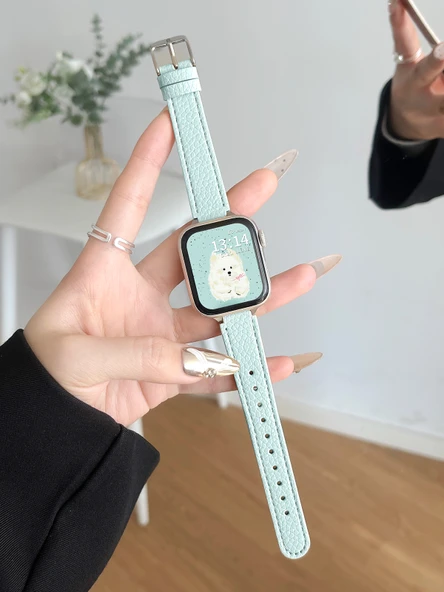 Xiaomi Bileklik 7pro Lichi Desen Puslu Mavi Deri Kordon - 4