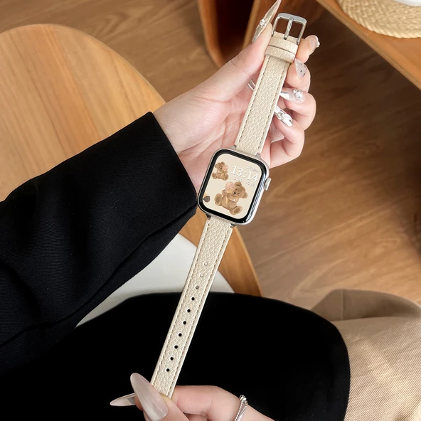 Redmi Watch 5 Lichi Desen Süt Kayısı Deri Kordon