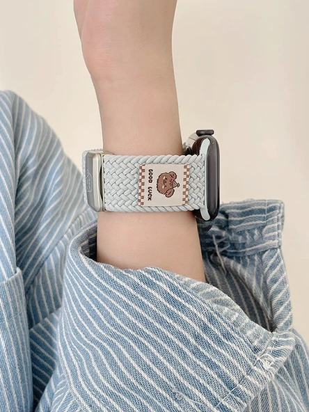 Apple Watch 41mm S9/8/7 Uyumlu Duman Moru Naylon Örgü Kordon - 2