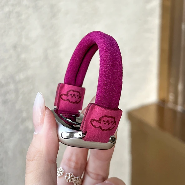 Elastik Köpek Desenli Apple Watch Kordon ve Saç Bandı - S4-6/SE 44mm Gül Kırmızısı