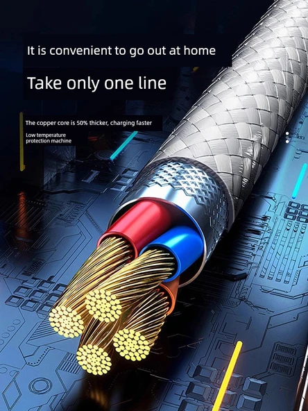 2si1 Arada USB Hızlı Şarj Örgülü Kablo 1 Metre - 4