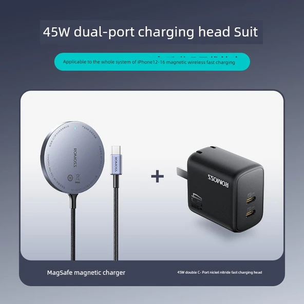 Manyetik Ultra İnce Kablosuz Şarj Aleti ve 45W Çift Portlu Hızlı Şarj Başlığı