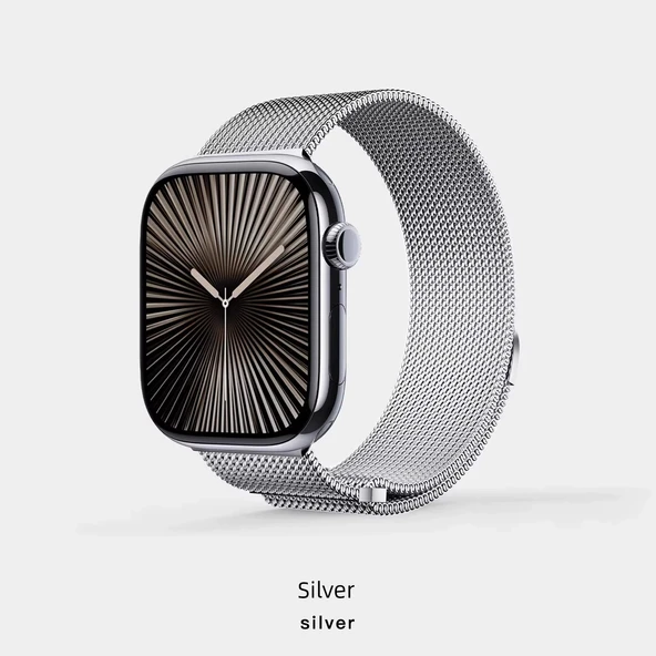 Apple Watch 44mm (4/5/6/SE) Deniz Ayı Gümüşü Manyetik Milanese Kordon