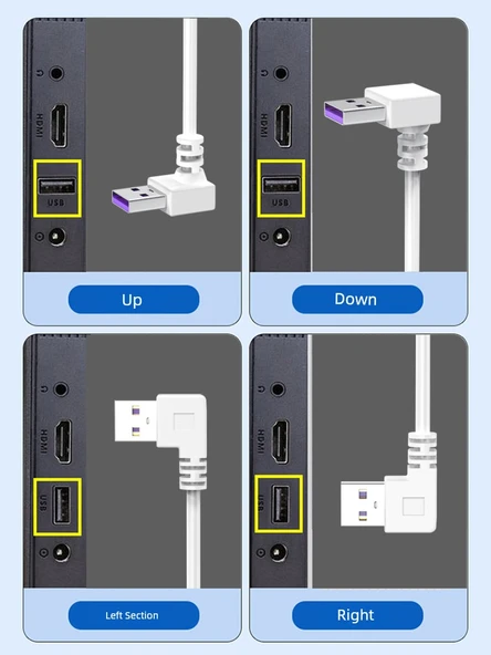 66W USB Type-C Hızlı Şarj Dirsek Kablosu 5A - 1m Siyah Aşağı Bükümlü - 7