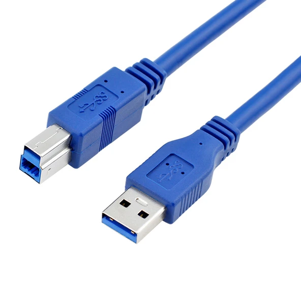 USB 3.0 A'dan B'ye Erkek Kablo - 3m Mavi