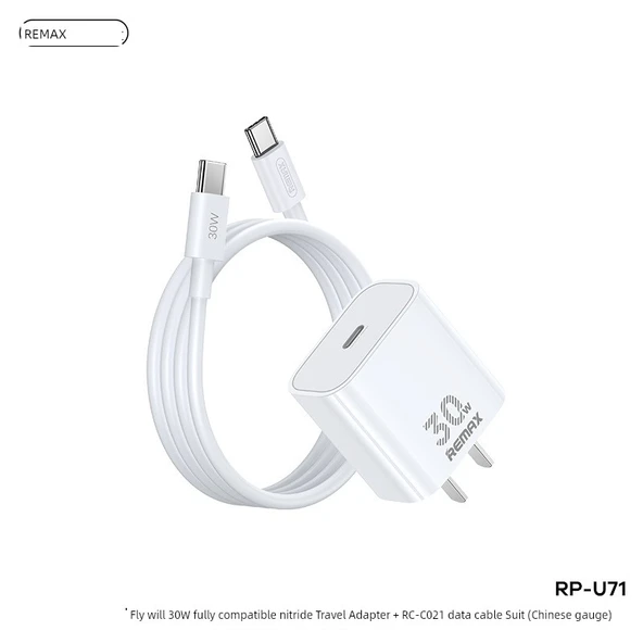 30W GaN Seyahat Adaptörü ve Data Kablosu Seti - Ölçü Aleti Beyaz