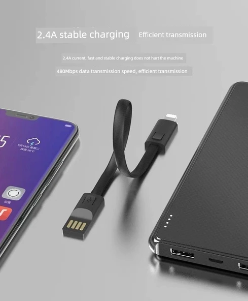 Anahtarlık Tasarımlı Telefon Şarj ve Data Kablosu - 0.2M - USB-C - Siyah - 9