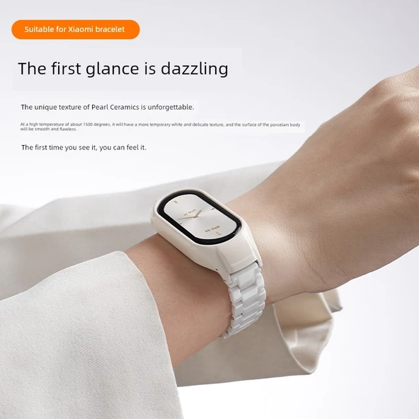 Xiaomi Mi Band 9 Seramik Kordon - Çelik Arası Seramik Gümüş Siyah (Özel Versiyon) - 4