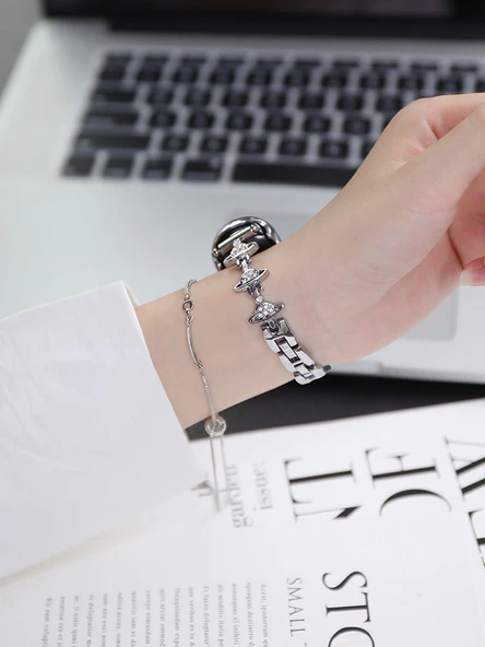 Huawei Bileklik 8/9/10 için Metal Saturn Kordon - Altın - Resim 3