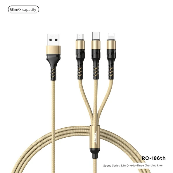 3'ü 1 Arada USB Data Kablosu - 1.2 Metre - Siyah - 11