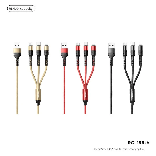 3'ü 1 Arada USB Data Kablosu - 1.2 Metre - Siyah - 9