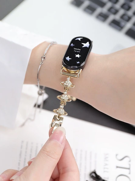 Huawei Bileklik 8/9/10 için Metal Saturn Kordon - Altın - Resim 4