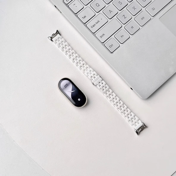 Xiaomi Mi Band 9 Seramik Kordon - Beş Boncuklu Seramik Beyaz (Standart Versiyon)