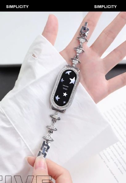 Huawei Bileklik 8/9/10 için Metal Saturn Kordon - Altın - Resim 7