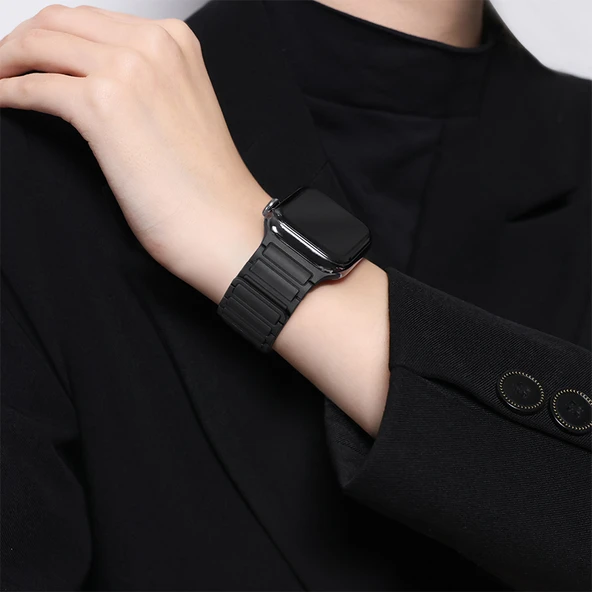 Manyetik Silikon Spor Apple Watch Kordonu 38mm S3/2/1 Siyah