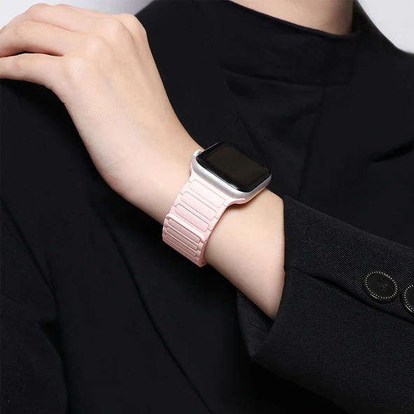 Manyetik Silikon Spor Apple Watch Kordonu 42mm S3/2/1 Pembe