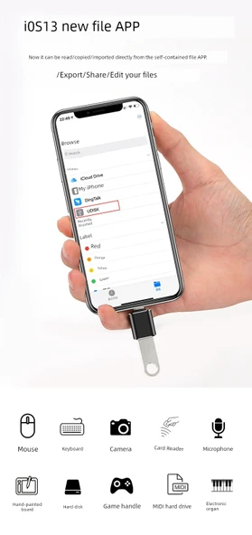 Lightning USB Flash Sürücü OTG Adaptörü - Altın - 10
